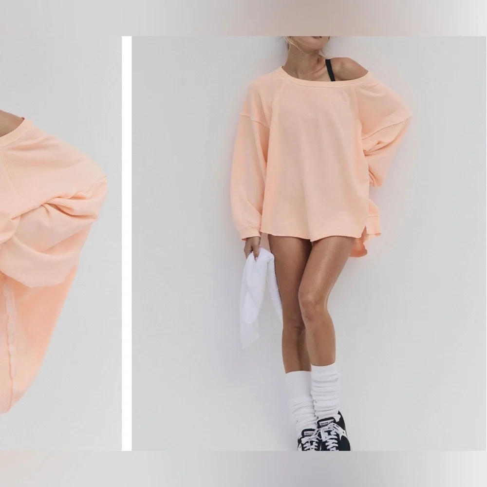 NWT Free People FP Movement One To Beat Pullover - pastel peach - XS